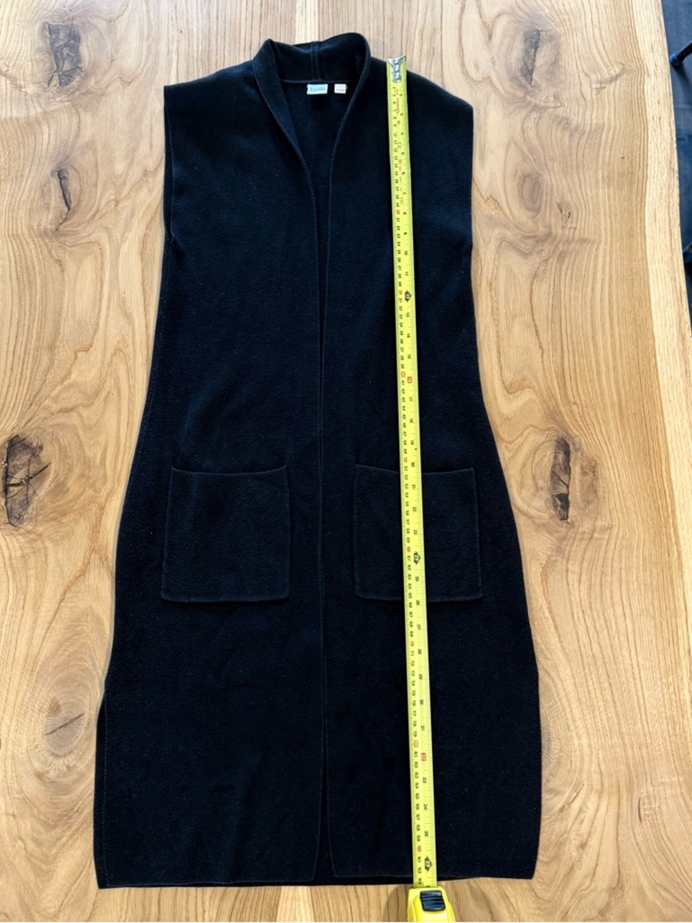 twik Black Sleeveless Long Open Cardigan Vest